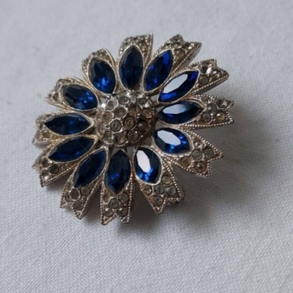 Blue sapphire Rhinestone and diamond 💎 pin brooch antique estate jewelry ✨️ - Picture 10 of 12